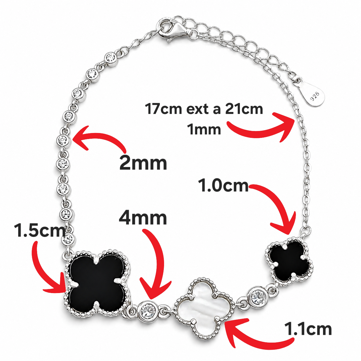 Pulsera Van 3 Treboles Plata Ley 925