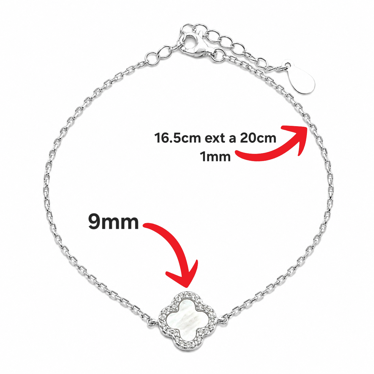 Pulsera Van Blanca 1 Trebol Plata Ley 925