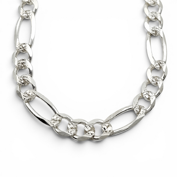 Cadena Figaro Diamantada 7mm Plata Ley 925