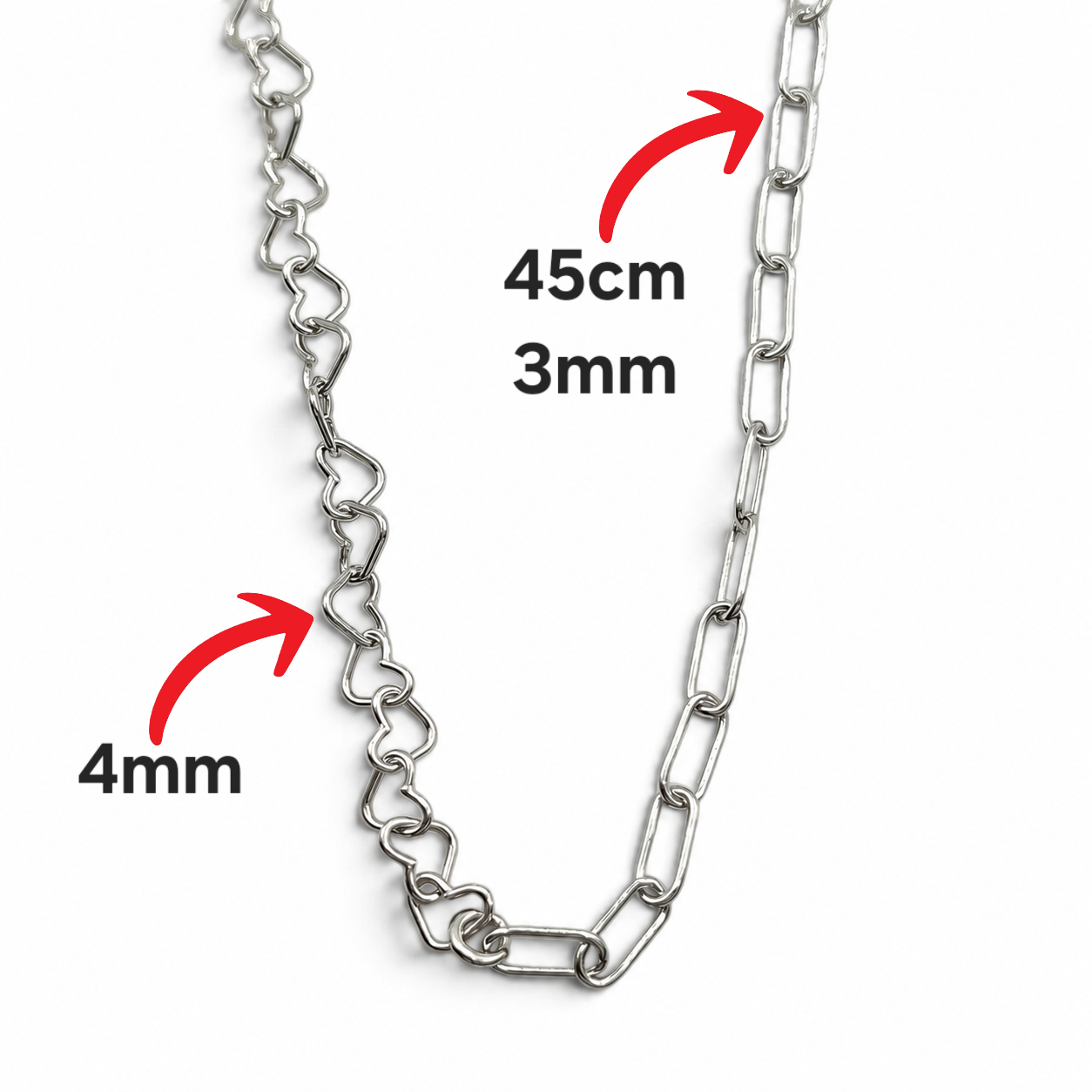 Cadena Clip Corazon 3mm Plata Ley 925