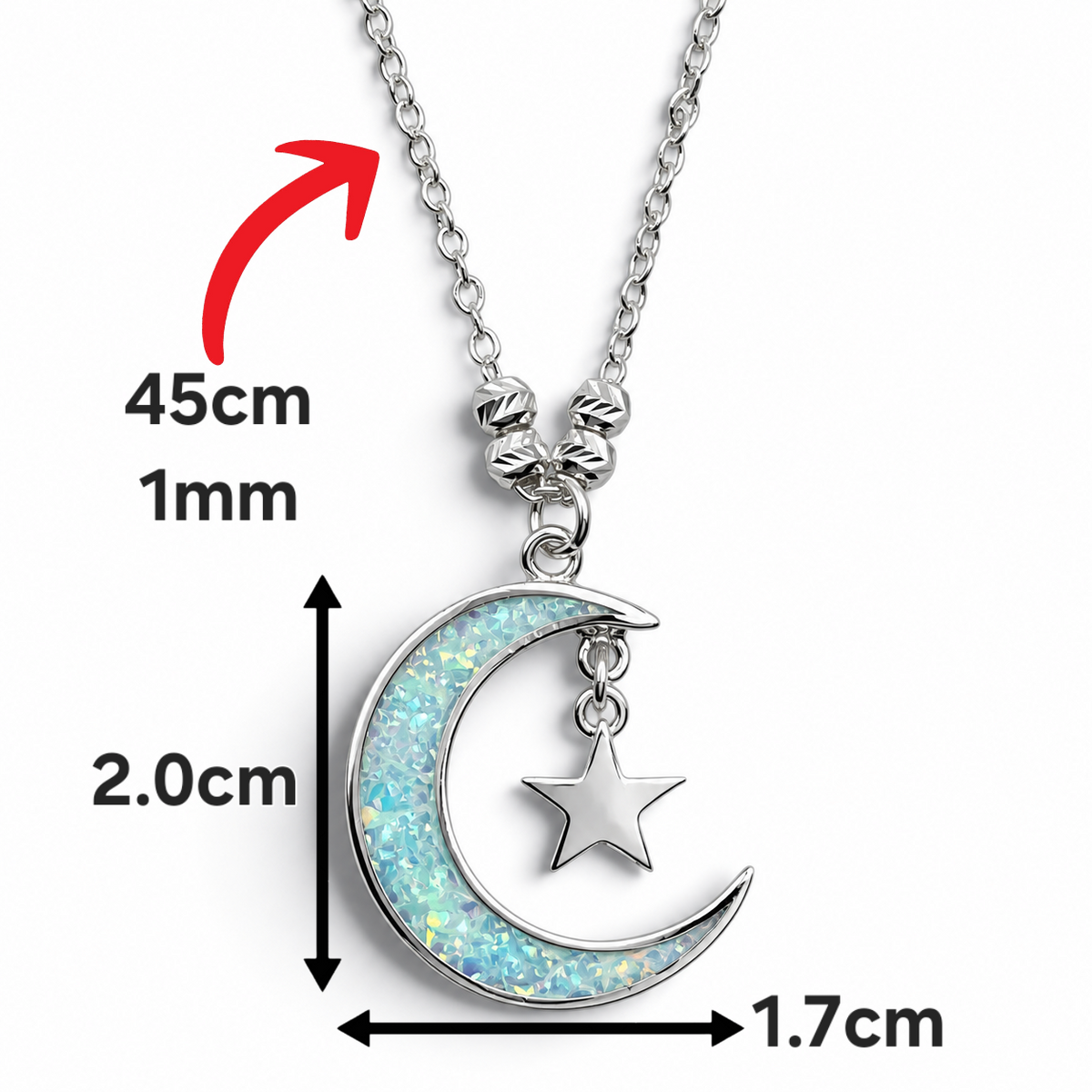 Collar Luna Opalo Blanco Plata Ley 925