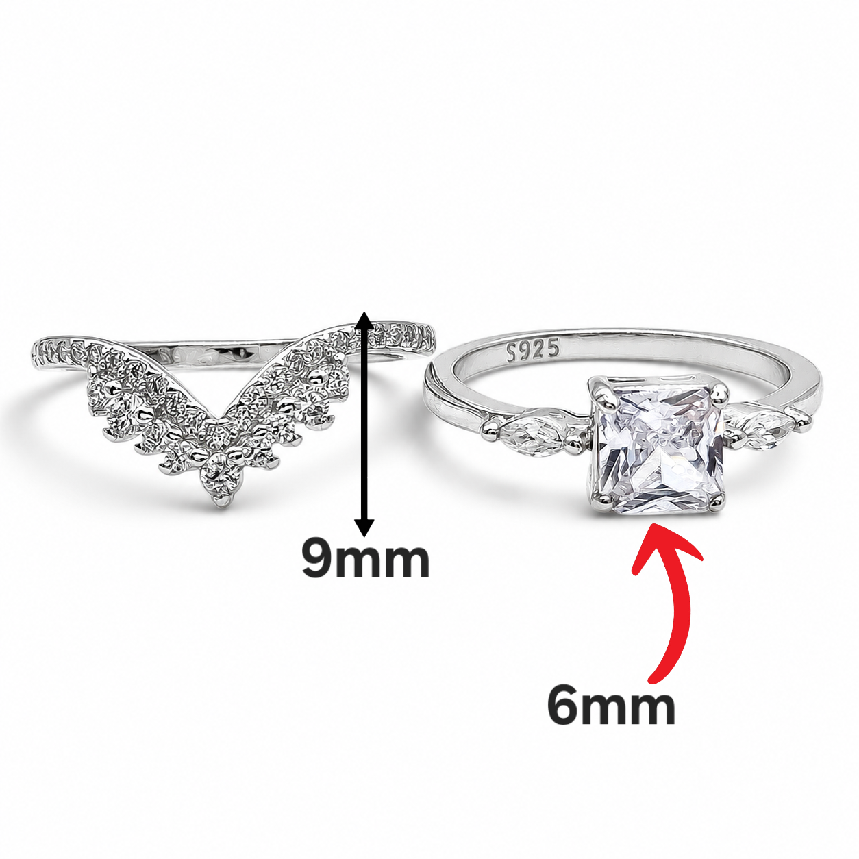 Anillo Cuadro Blanco Plata Ley 925