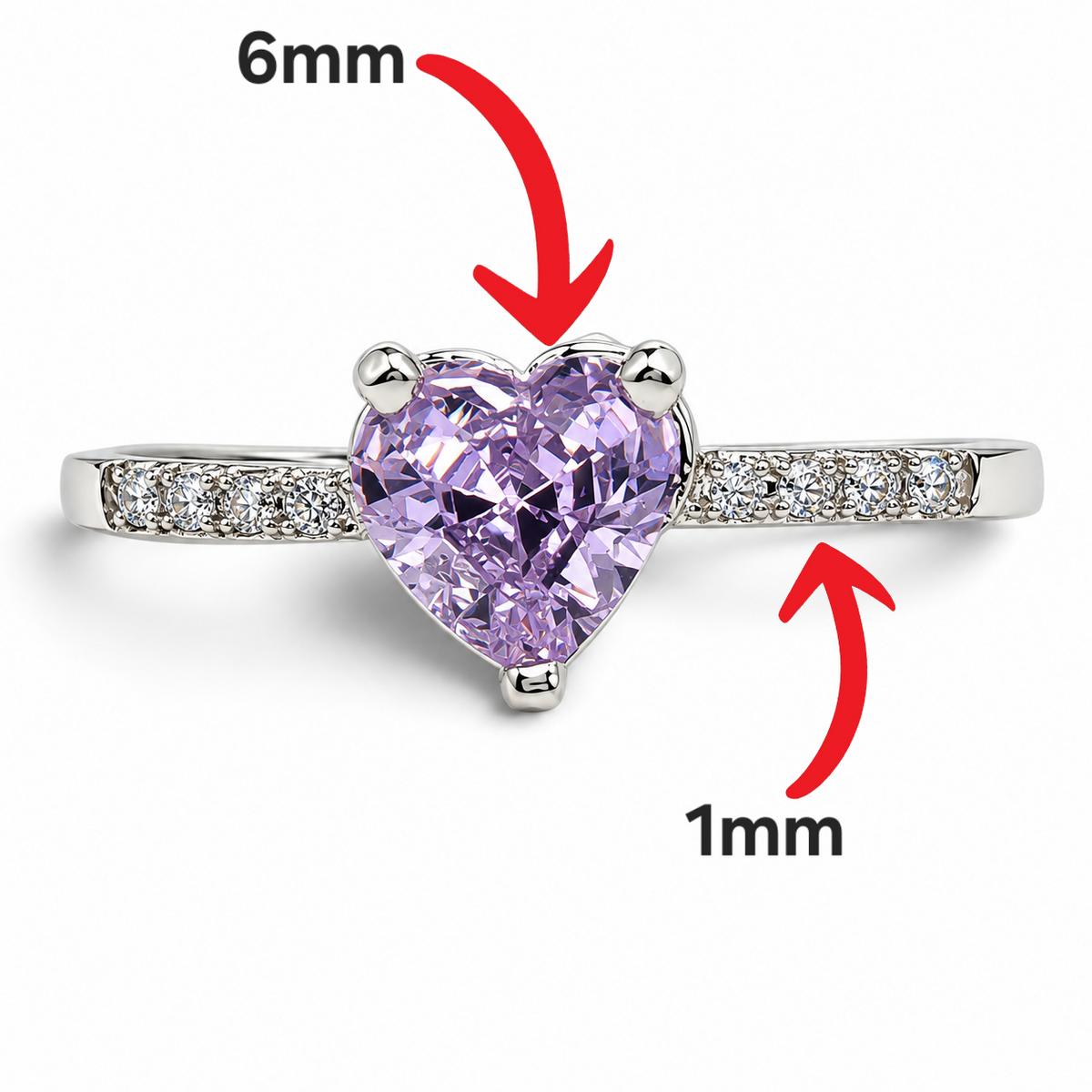 Anillo Corazon Lila Plata Ley 925