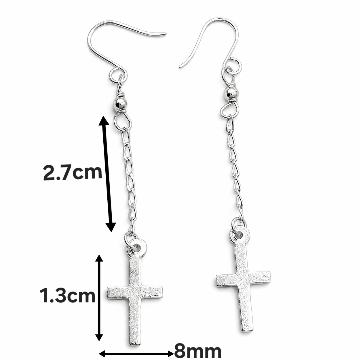 Arete Largo Cruz Plata Ley 925