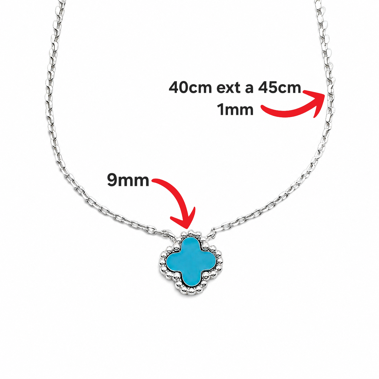 Collar Van Azul 1 Trebol Plata Ley 925