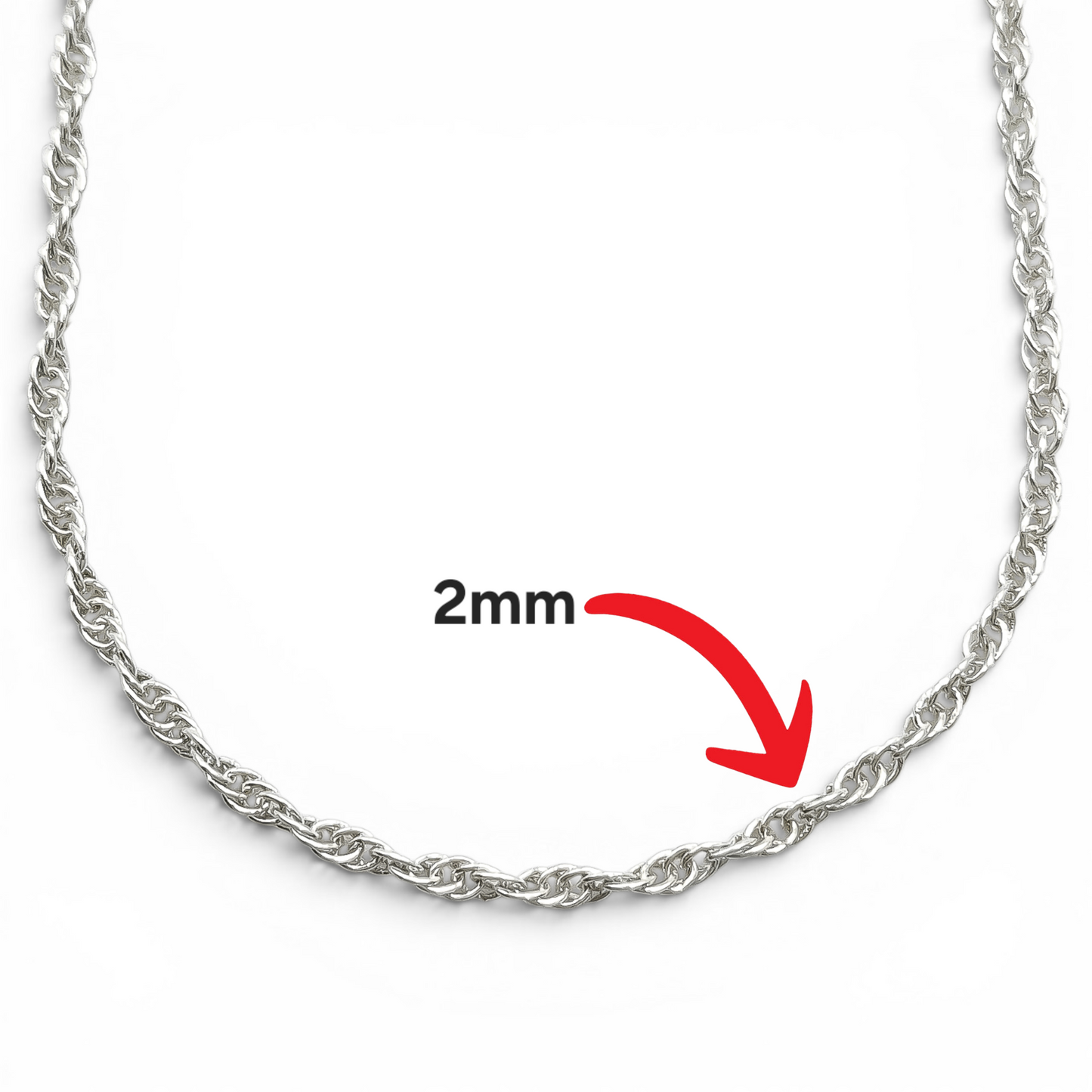Cadena Torzal 2mm Plata Ley 925