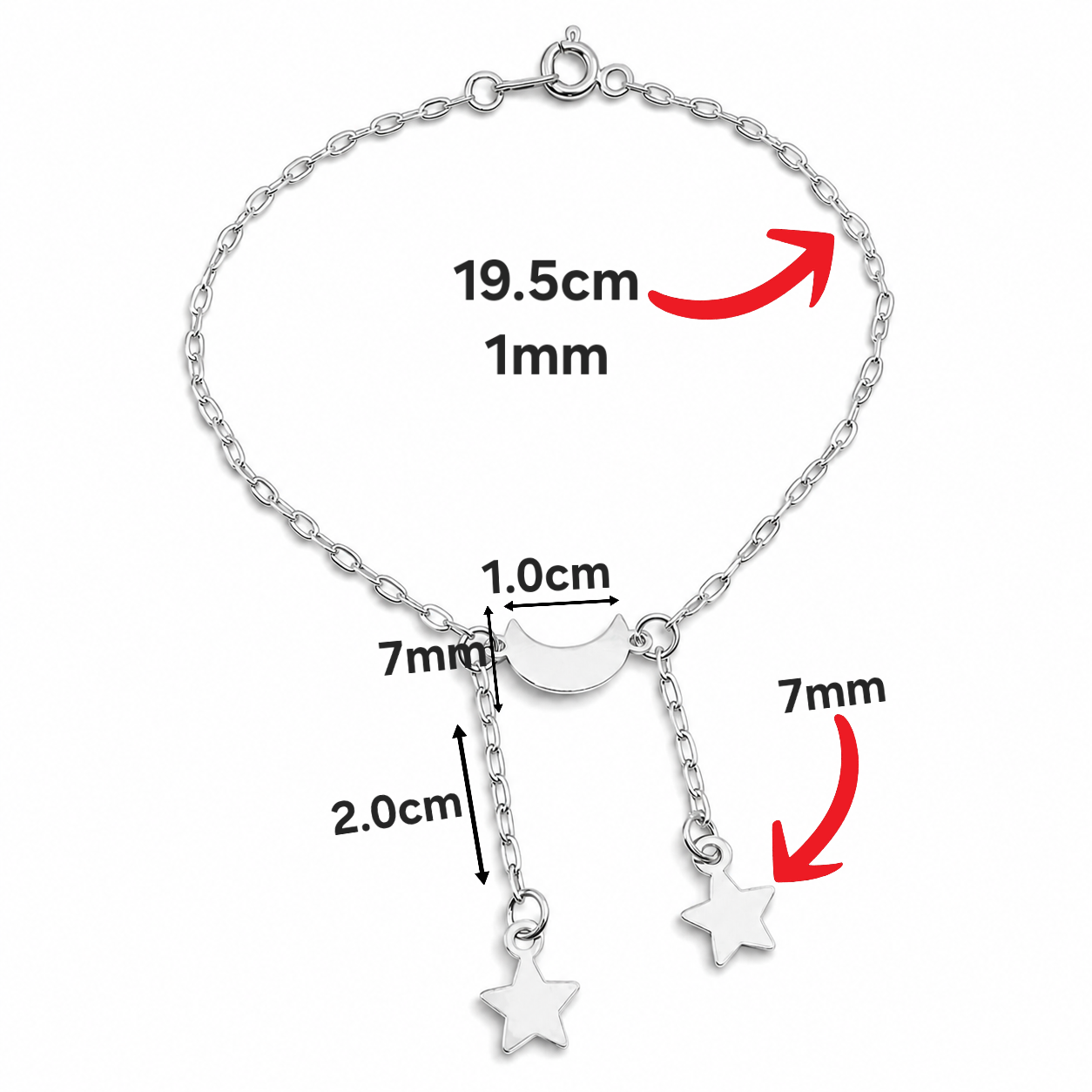 Pulsera Estrella Luna Plata Ley 925