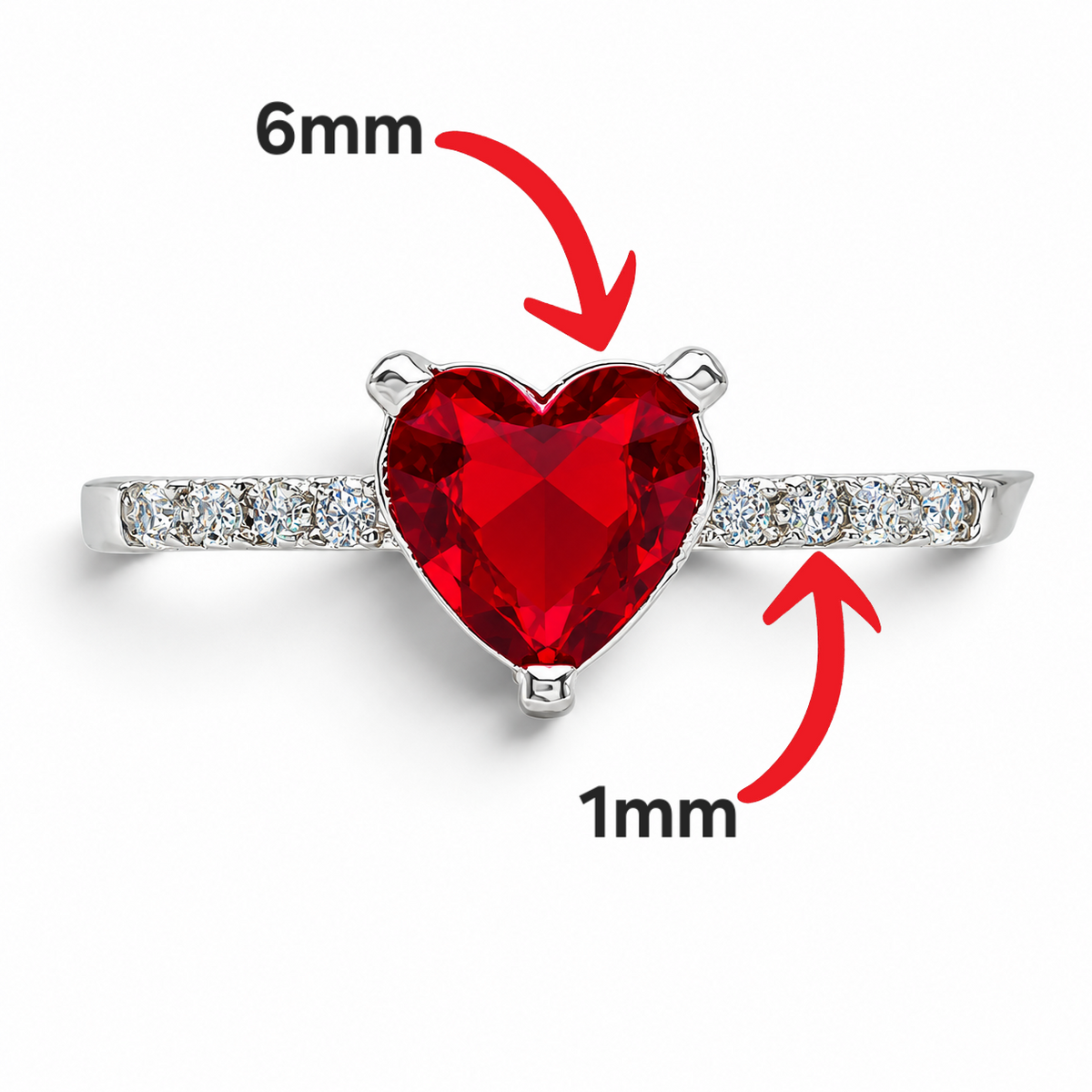 Anillo Corazon Rojo Plata Ley 925
