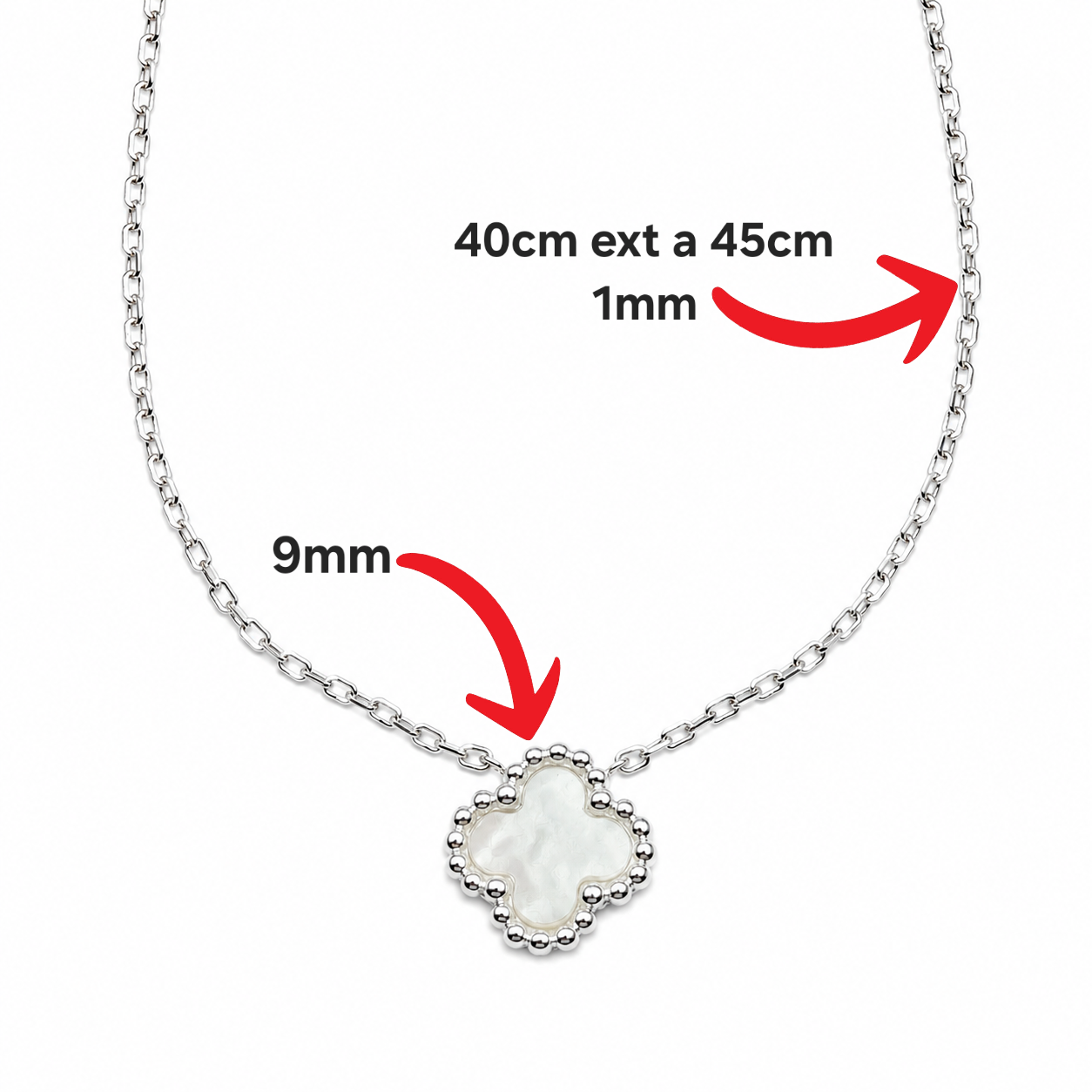 Collar Van Blanco 1 Trebol Plata Ley 925