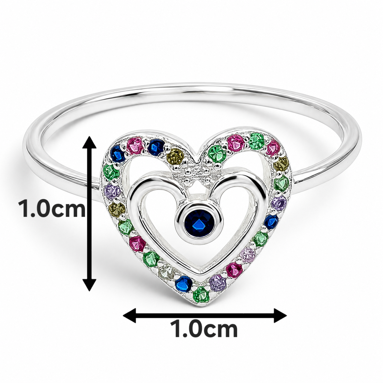 Anillo Corazon Multicolor Plata Ley 925