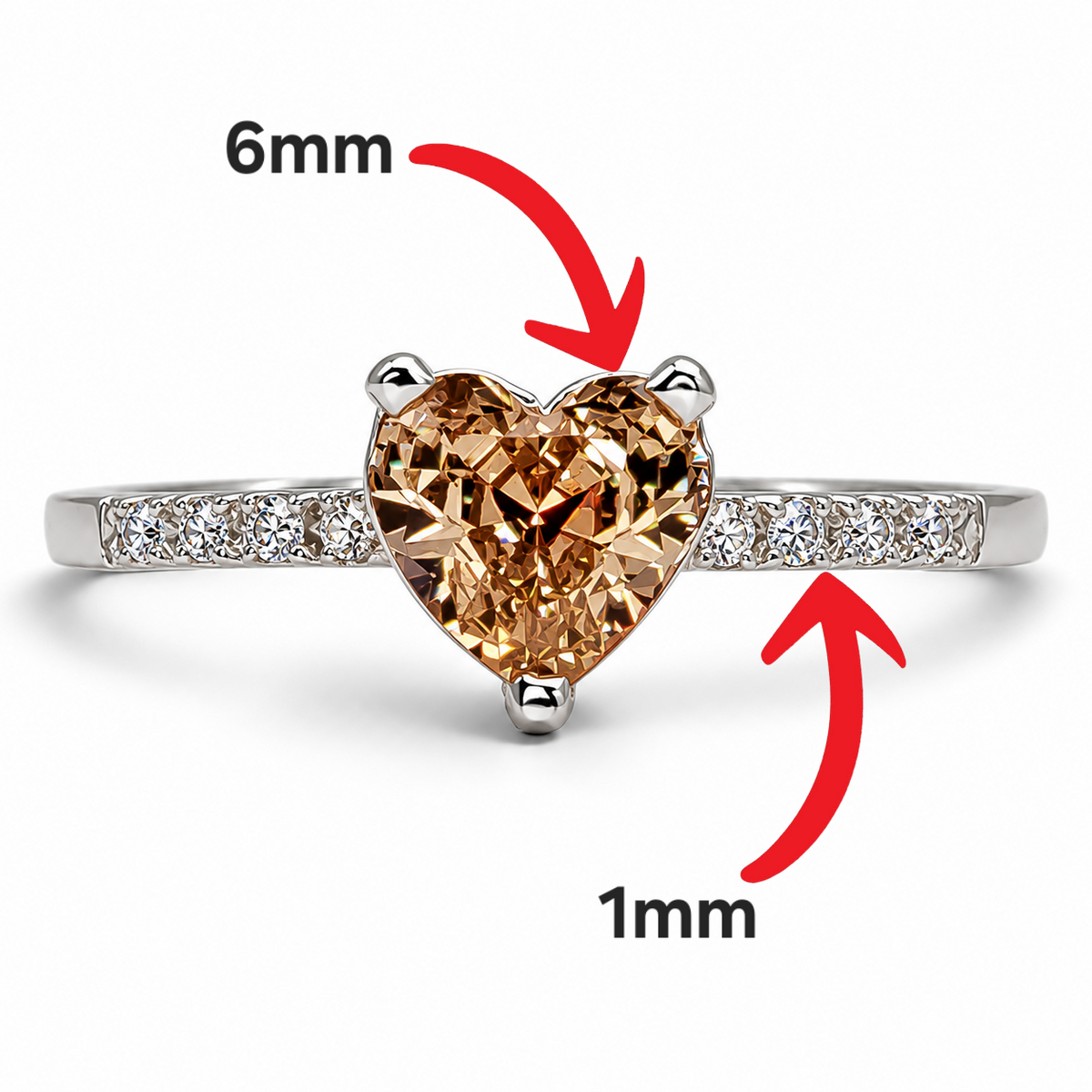 Anillo Corazon Champagne Plata Ley 925