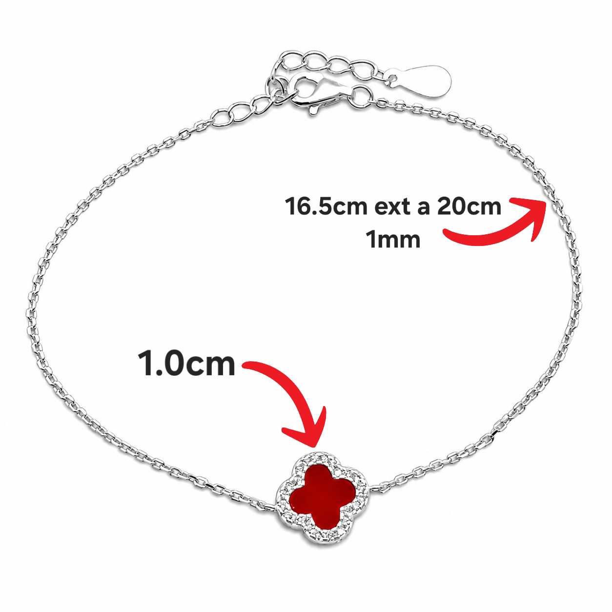 Pulsera Van Roja 1 Trebol Plata Ley 925