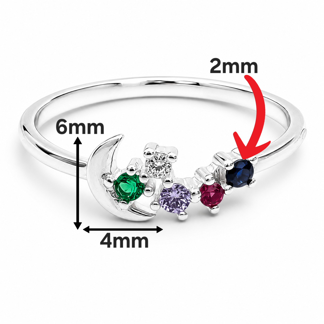 Anillo Luna Multicolor Plata Ley 925