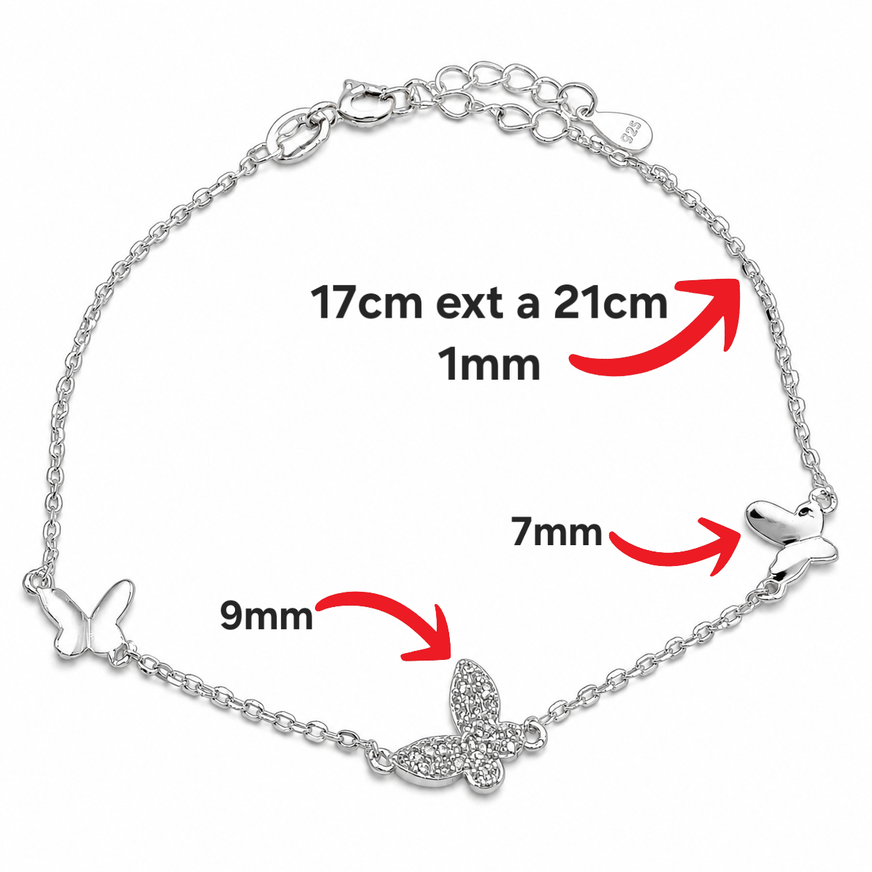 Pulsera Mariposa Blanca Plata Ley 925