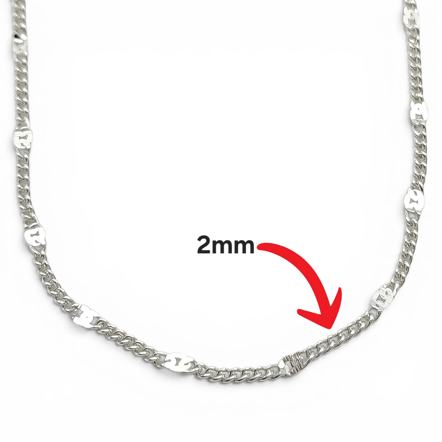Cadena Cubana Remache 2mm Plata Ley 925
