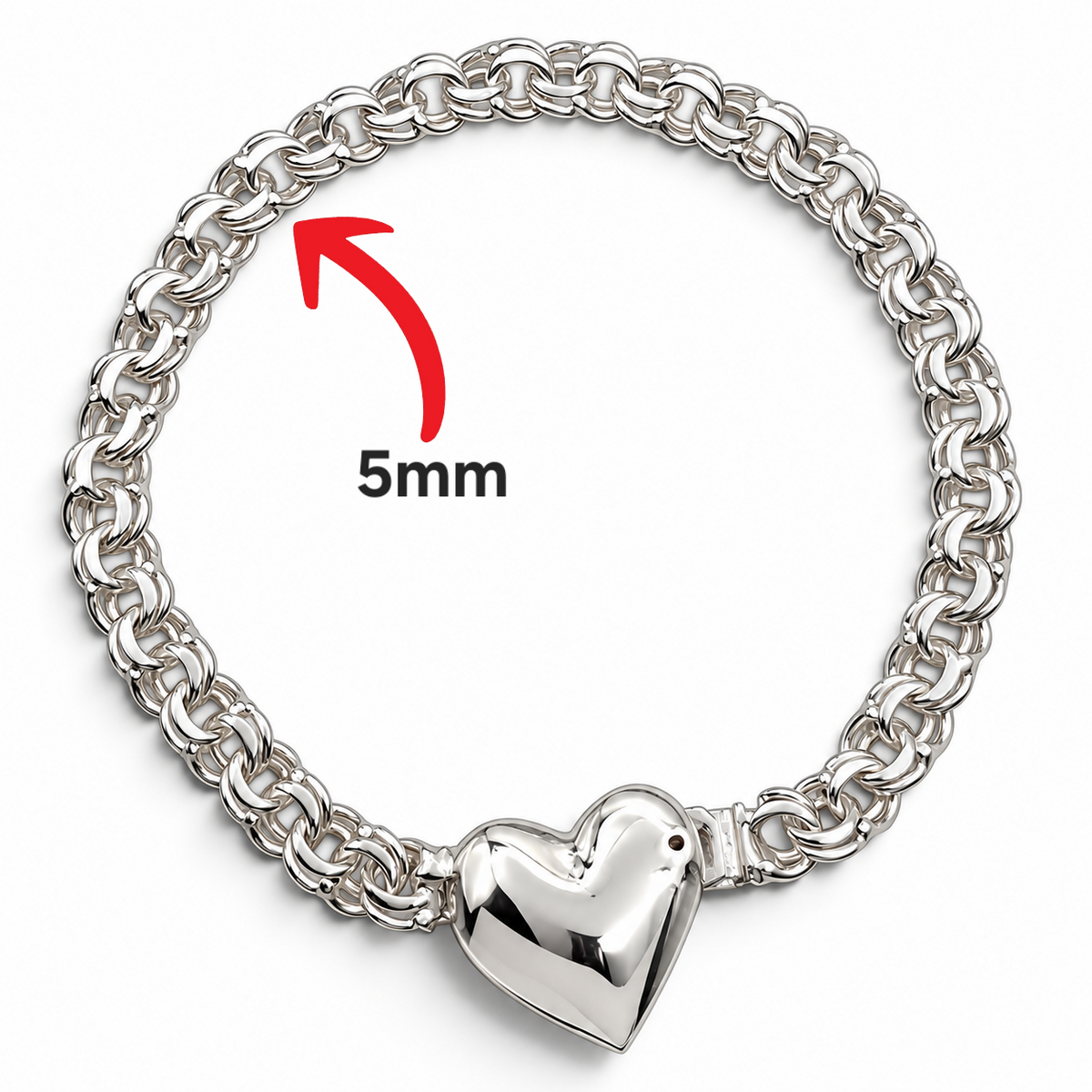 Pulso Corazon 5mm Plata Ley 925