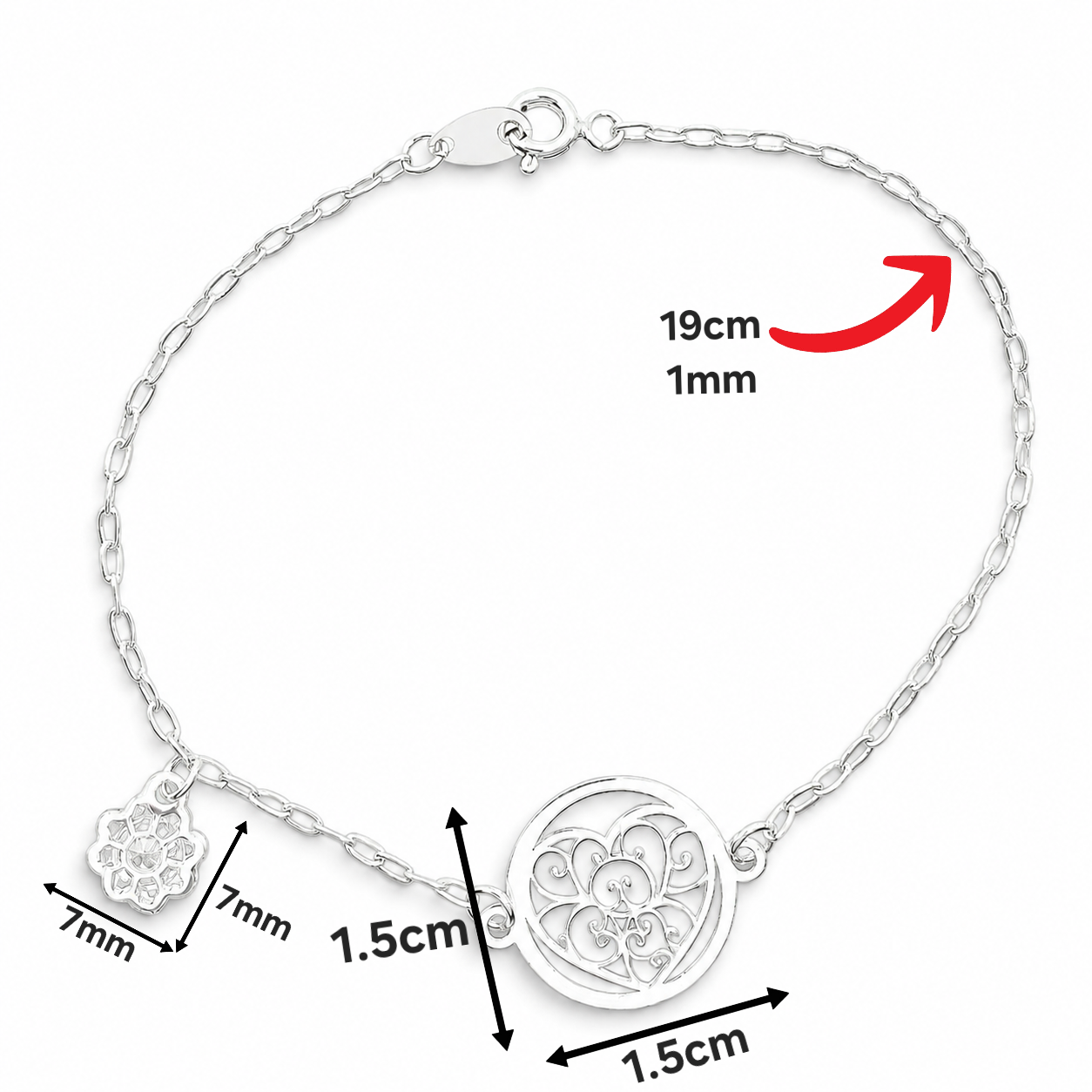 Pulsera Corazon Circulo Plata Ley 925