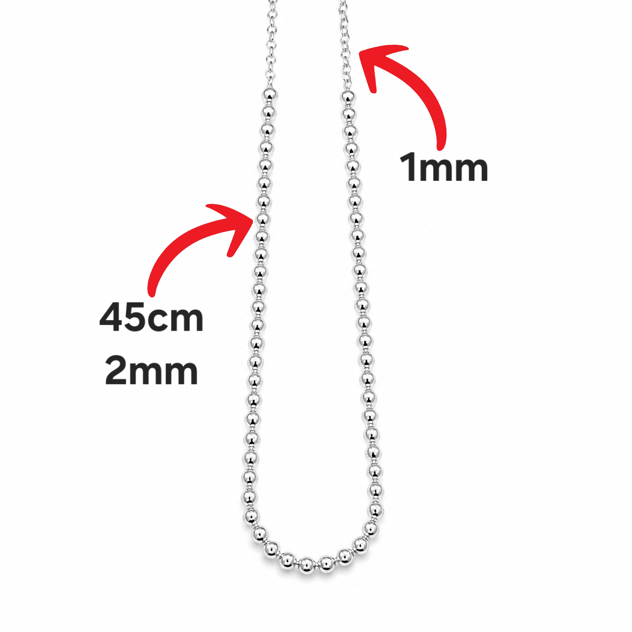 Cadena Argollitas Bola 2mm Plata Ley 925