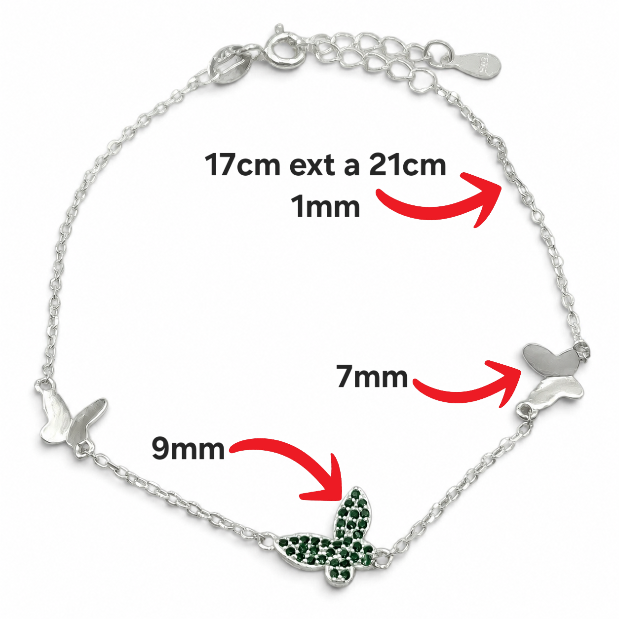 Pulsera Mariposa Verde Plata Ley 925