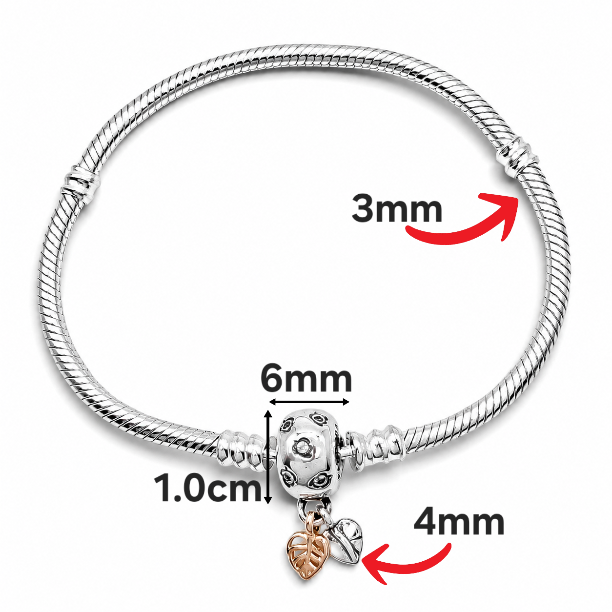 Pulsera Pan Hojitas 3mm Plata Ley 925