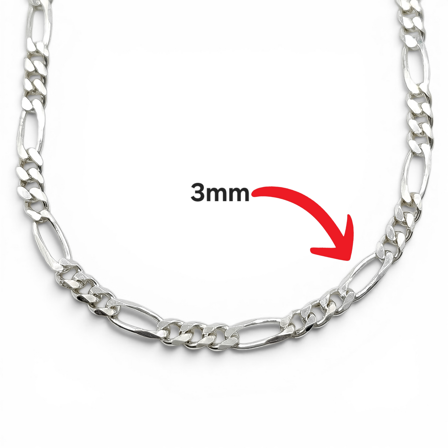 Cadena Figaro Lisa 3mm Plata Ley 925