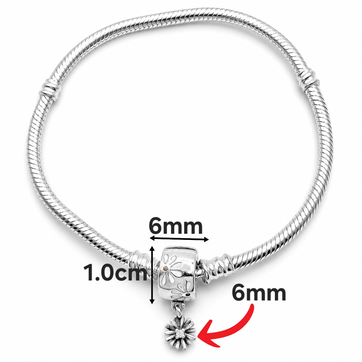 Pulsera Flor Pan 3mm Plata Ley 925