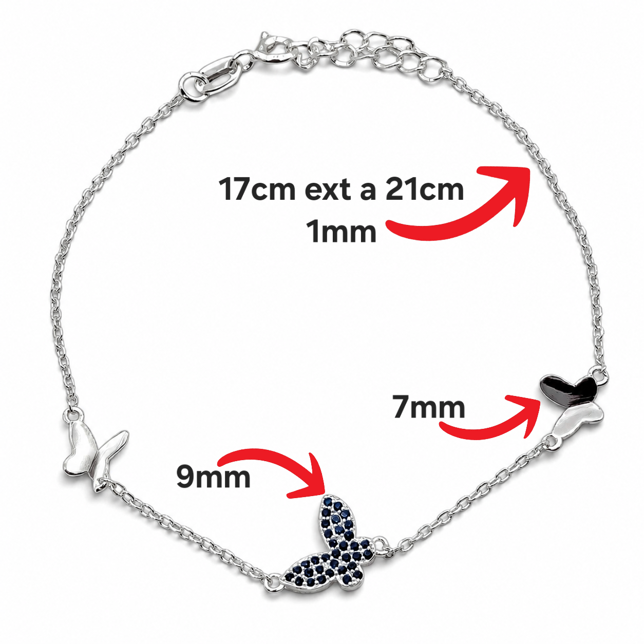 Pulsera Mariposa Azul Plata Ley 925