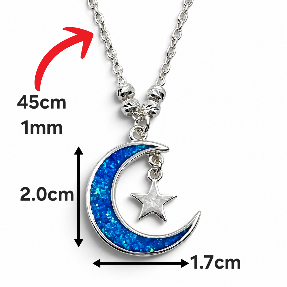 Collar Media Luna Azul Plata Ley 925
