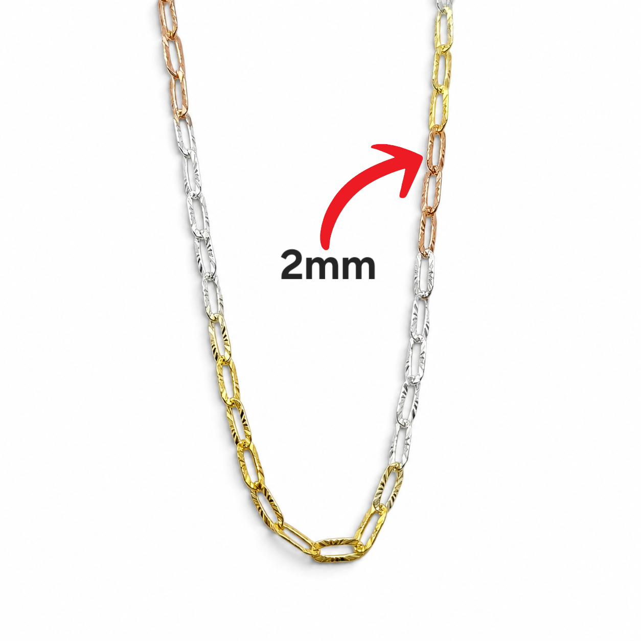 Cadena Argolla Tricolor 2mm Plata Ley 925