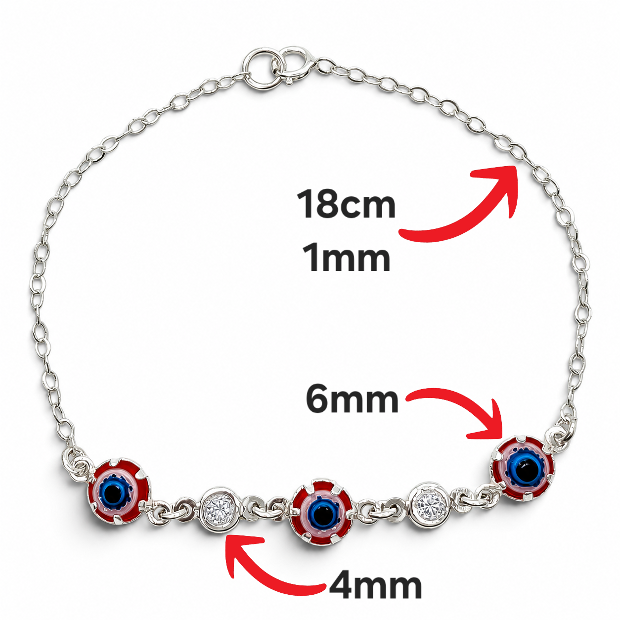 Pulsera Ojo Rojo Azul Plata Ley 925