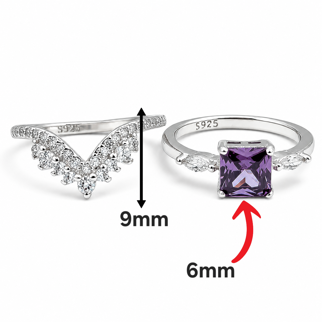 Anillo Cuadro Morado Plata Ley 925