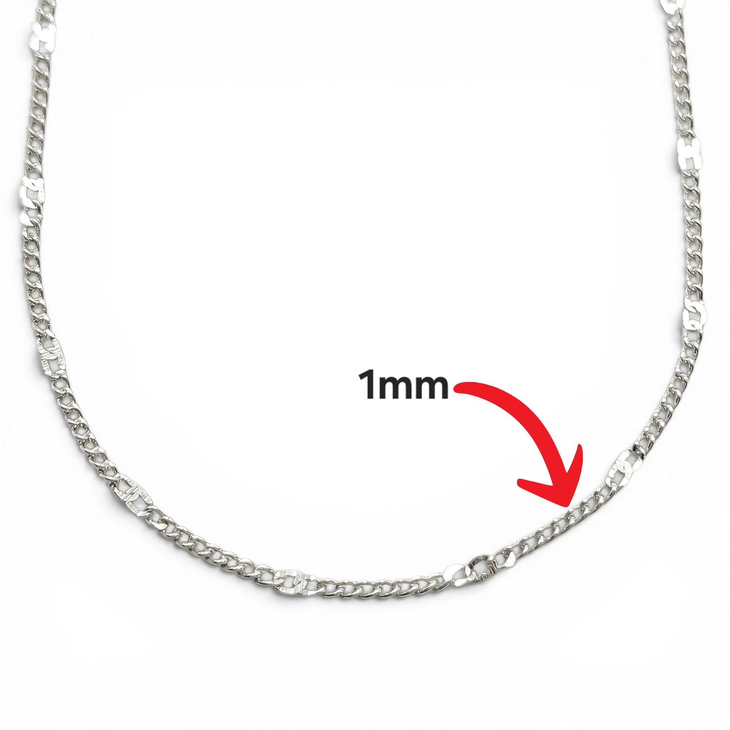 Cadena Remache Cubana 1mm Plata Ley 925