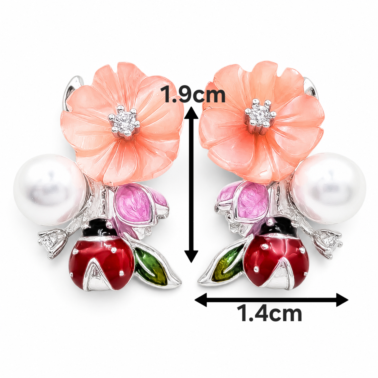 Set Flor Rosa Catarina Plata Ley 925