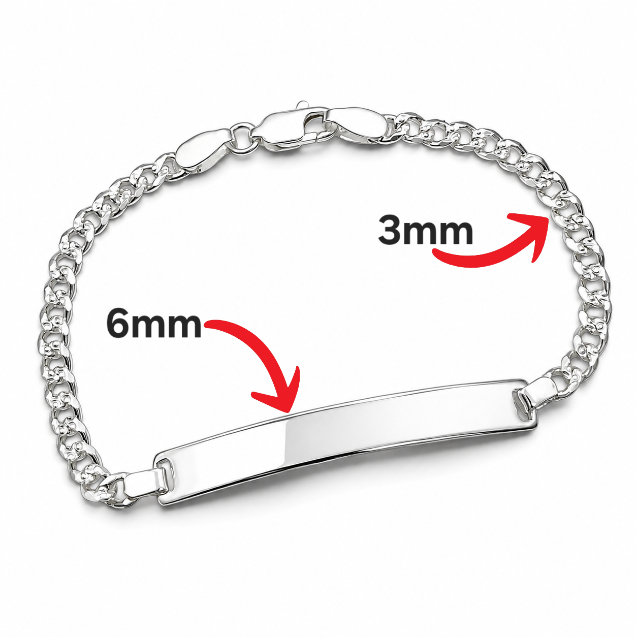Esclava Cubana Diamantada 3mm Plata Ley 925