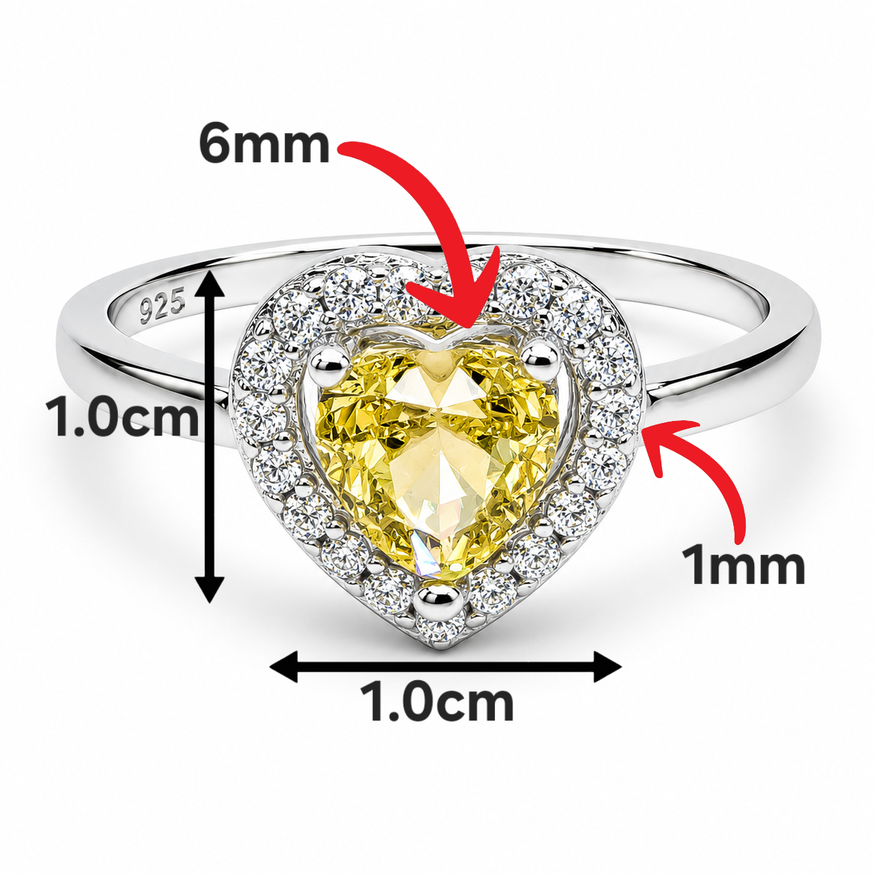 Anillo Corazon Liso Amarillo Plata Ley 925