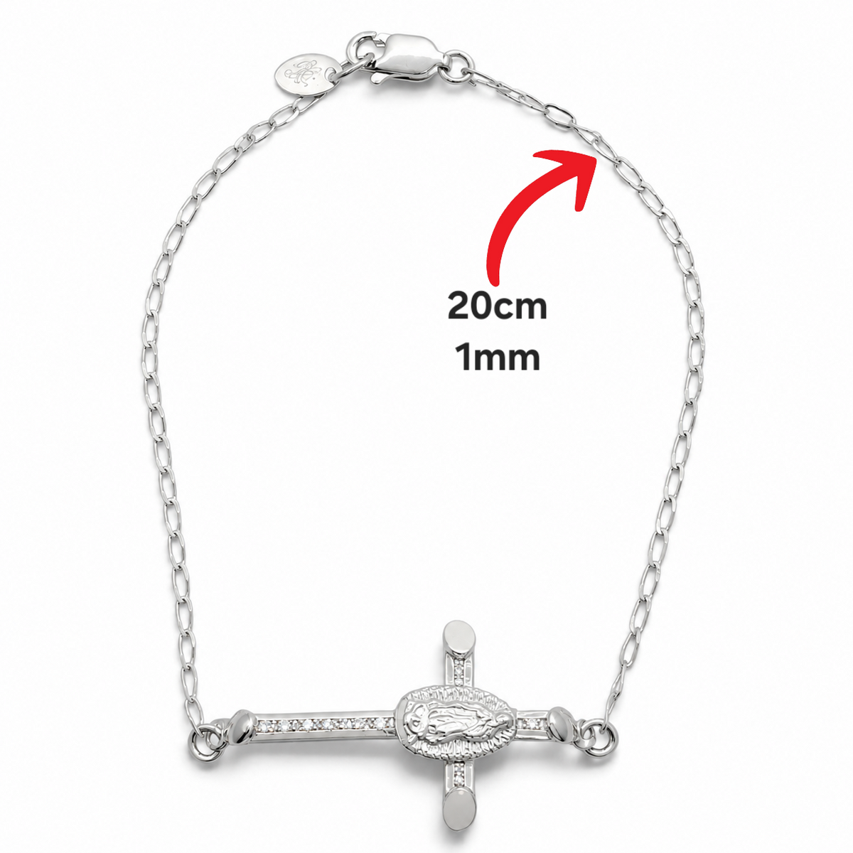 Pulsera Cruz Virgen Zirconia Plata Ley 925