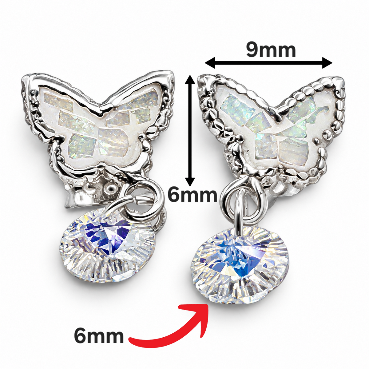 Arete Mariposa Blanco Plata Ley 925