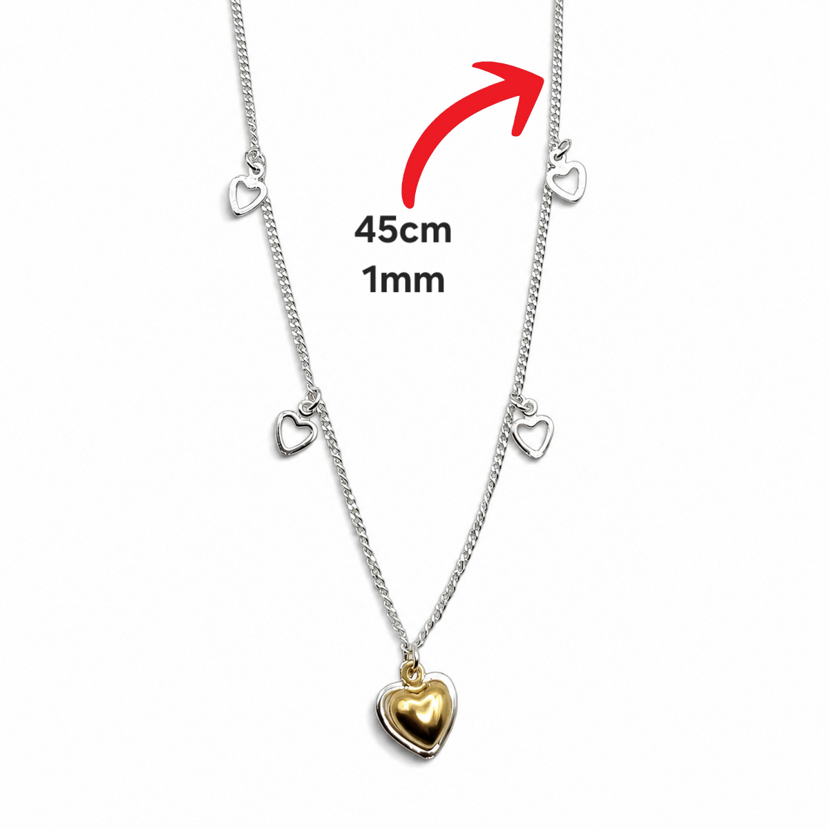 Collar Corazon Dorado Plata Ley 925