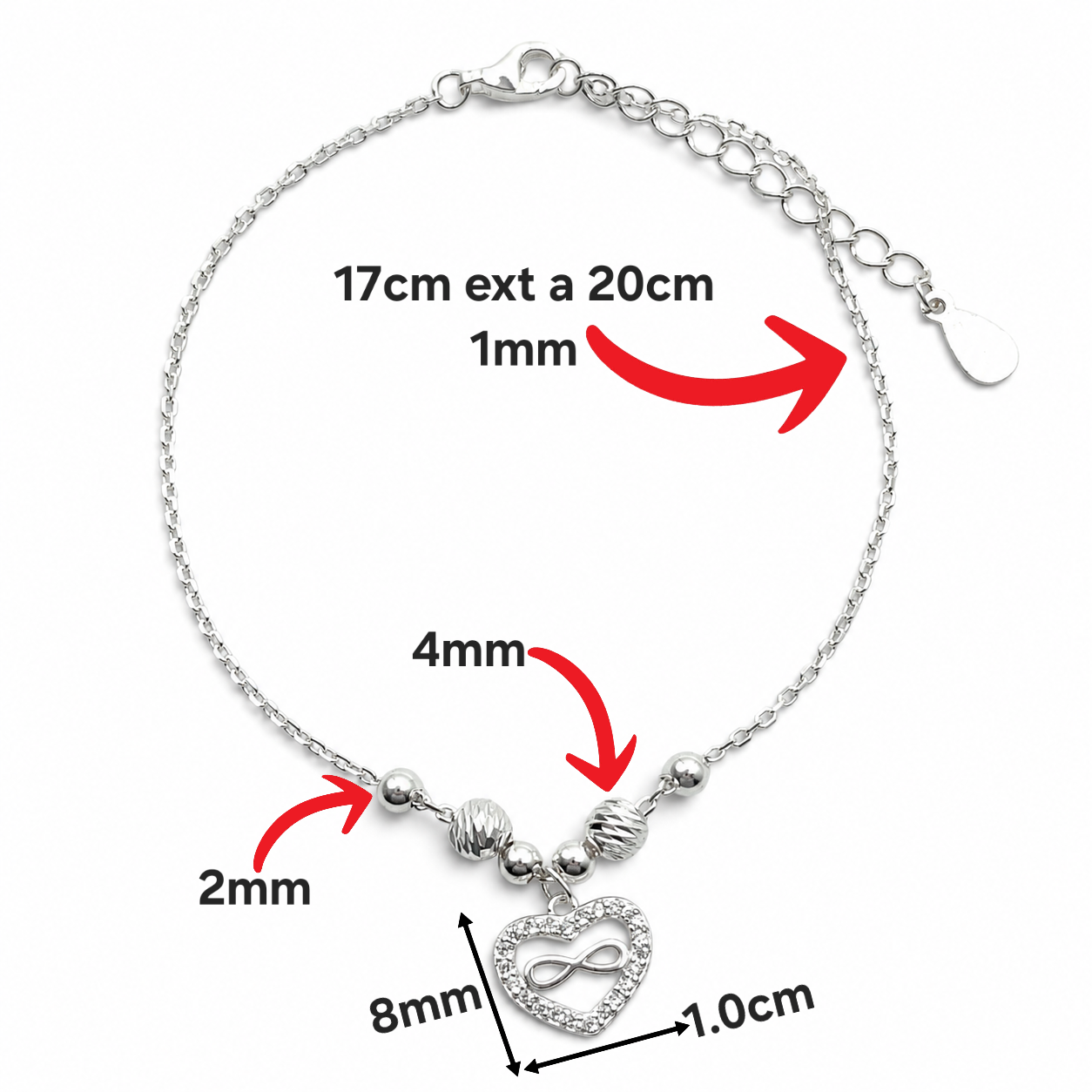 Pulsera Corazon Infinito Plata Ley 925
