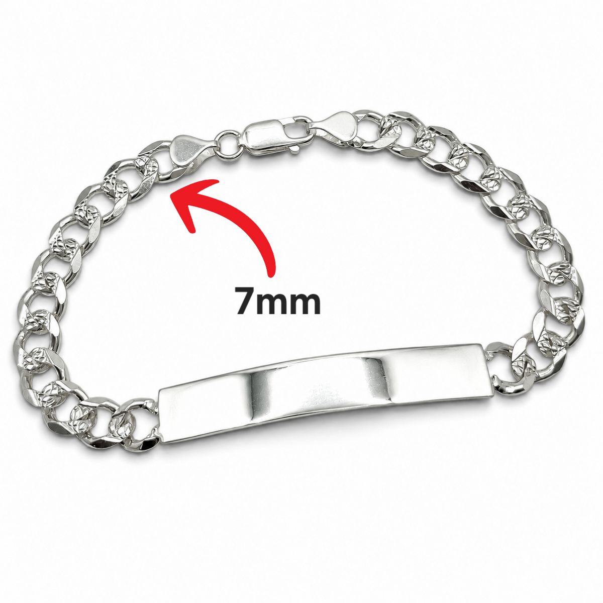 Esclava Cubana Diamantada 7mm Plata Ley 925