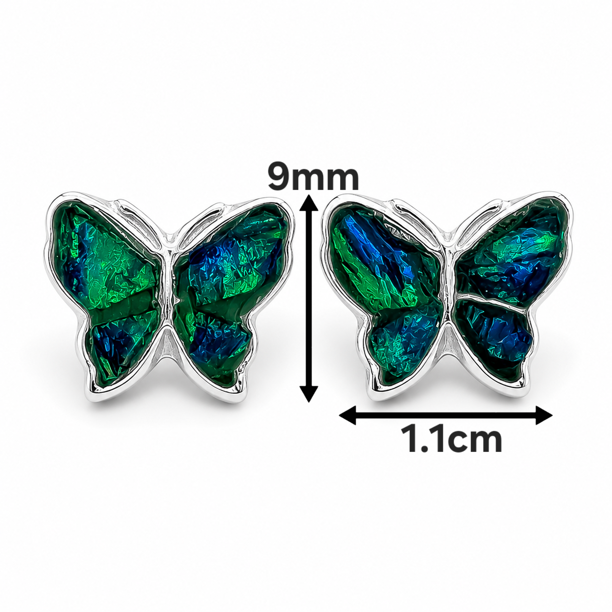Arete Mariposa Verde Plata Ley 925