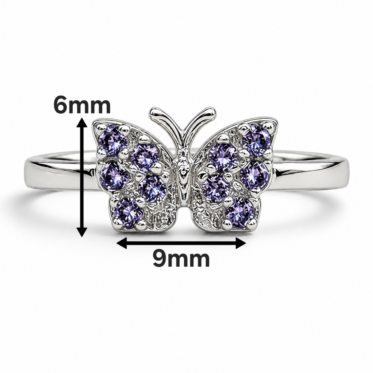 Anillo Mariposa Lila Plata Ley 925