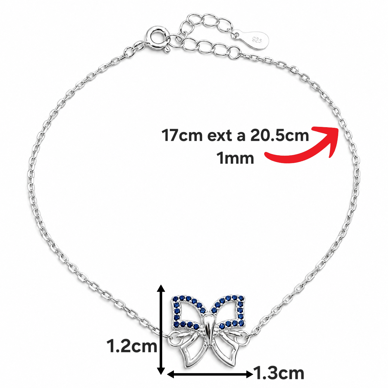 Pulsera Mariposa Azul Plata Ley 925