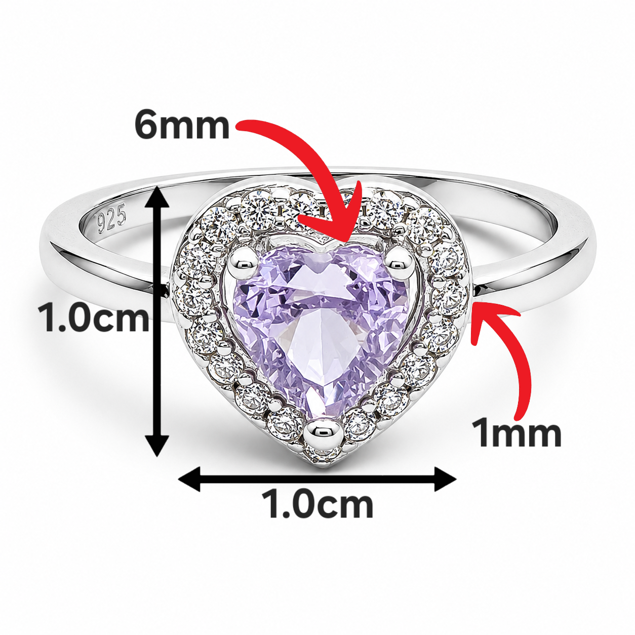 Anillo Corazon Liso Lila Plata Ley 925