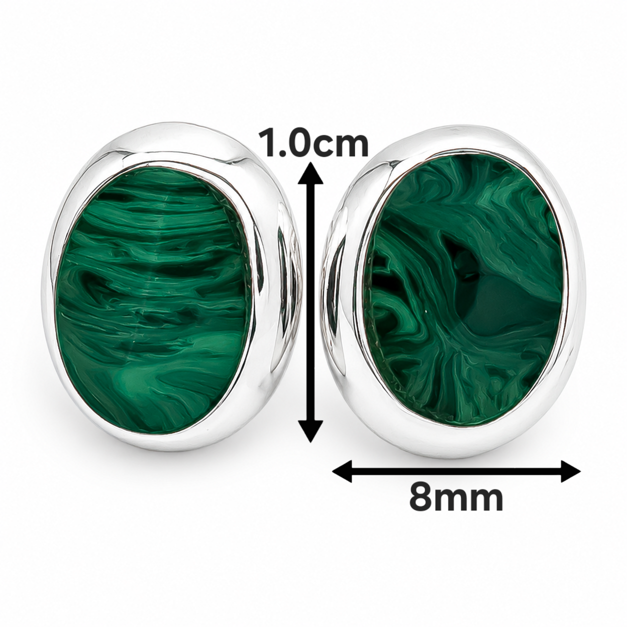 Arete Ovalo Malaquita Plata Ley 925