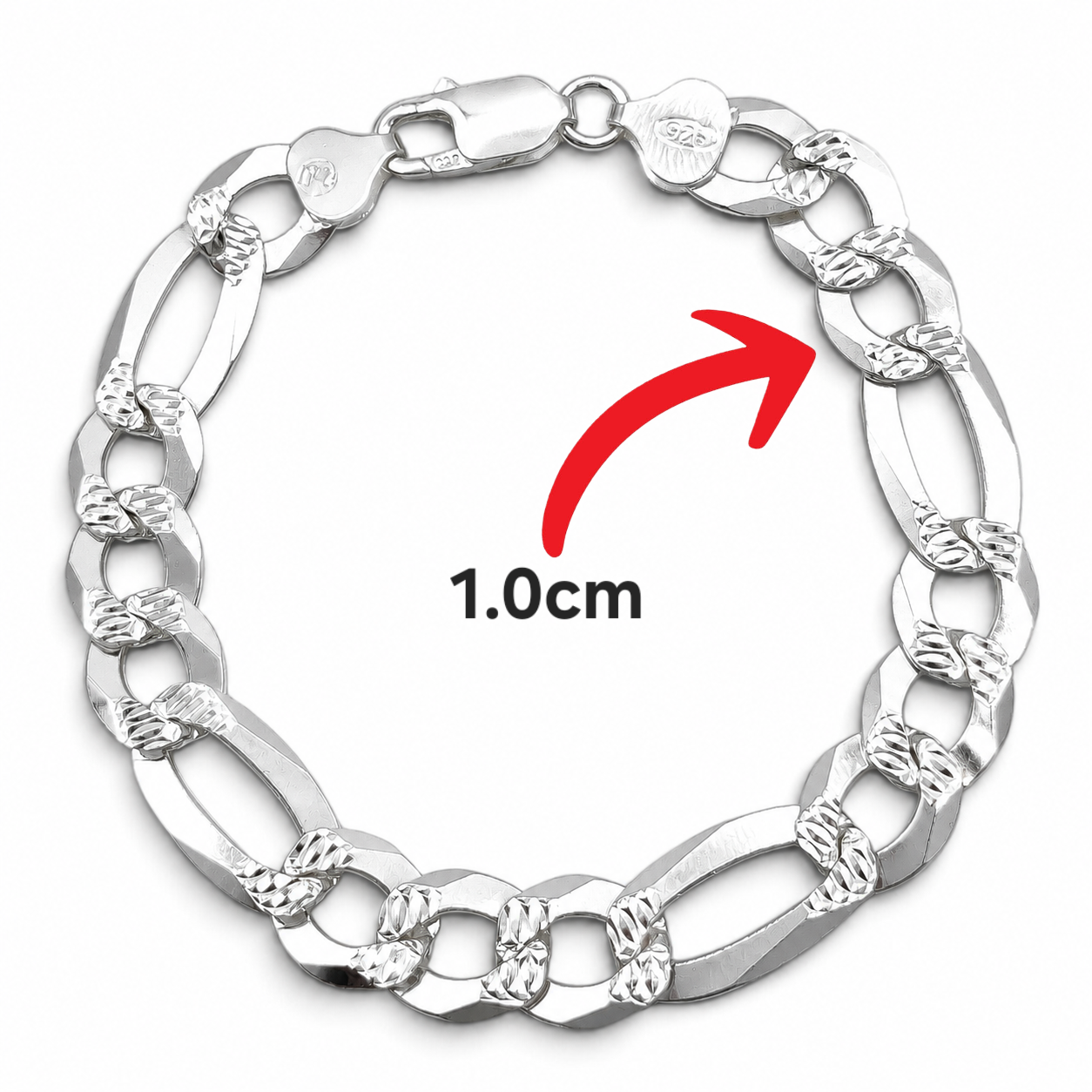 Pulso Figaro Diamantado 1.0cm Plata Ley 925