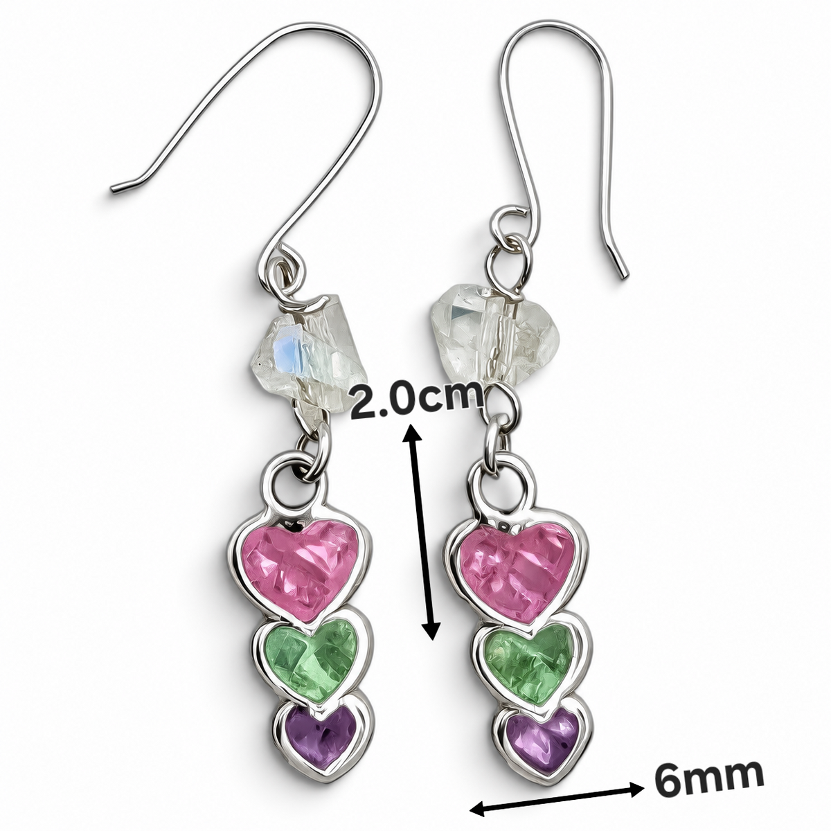 Arete 3 Corazones Plata Ley 925