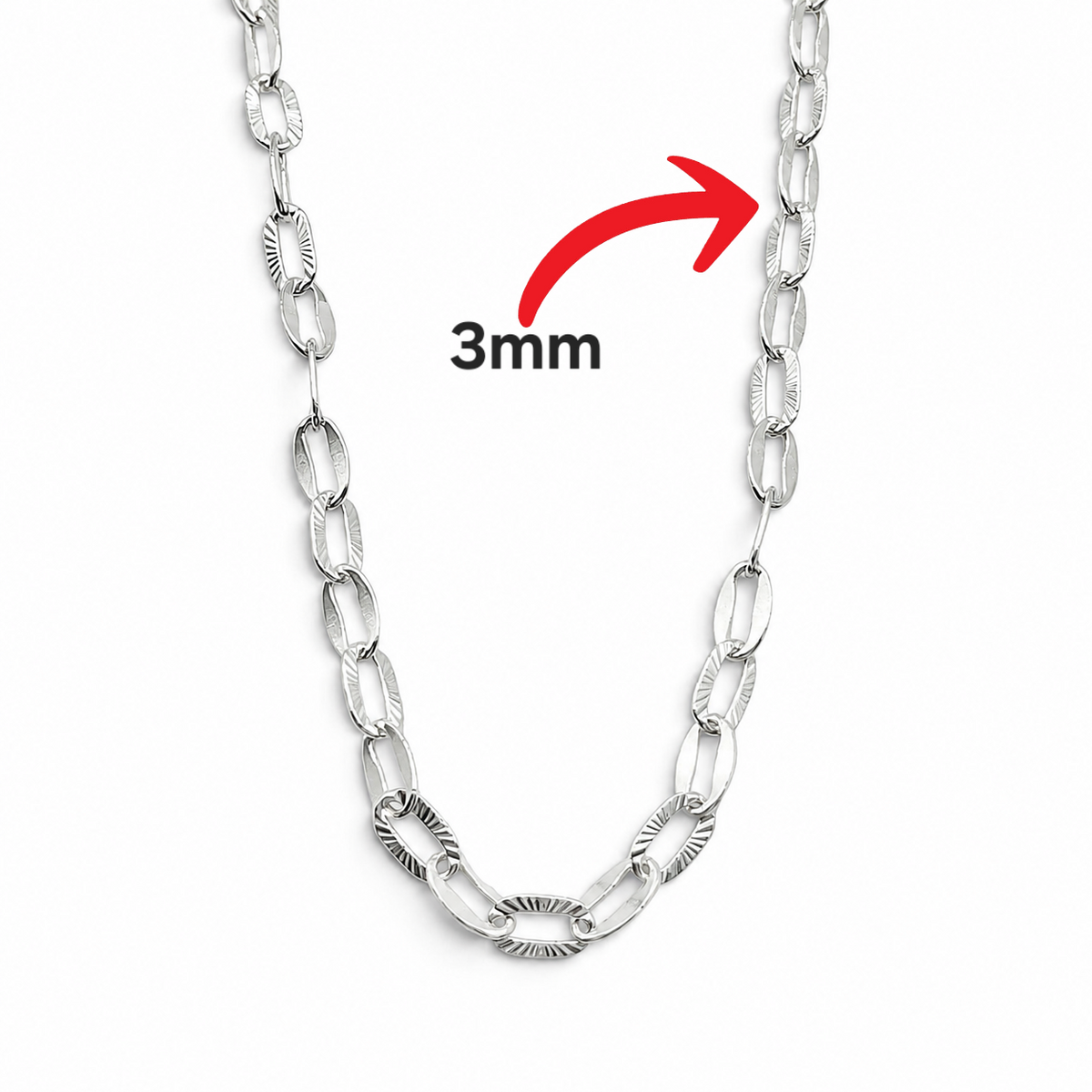 Cadena Ovalo Diamantada 3mm Plata Ley 925