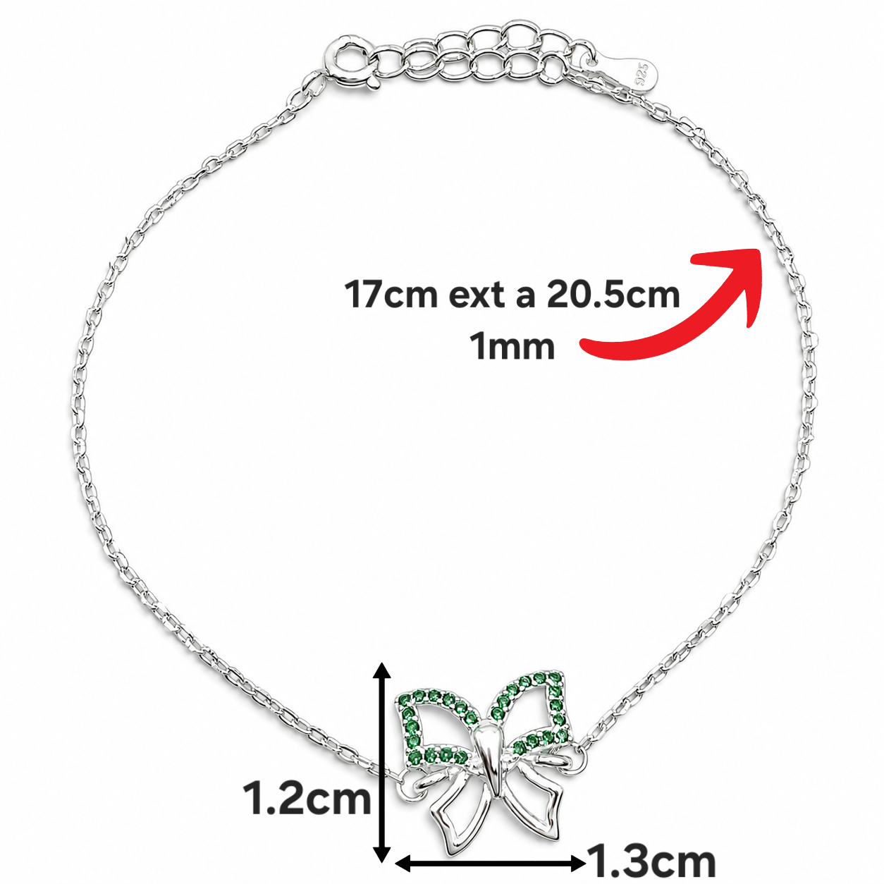 Pulsera Mariposa Verde Plata Ley 925