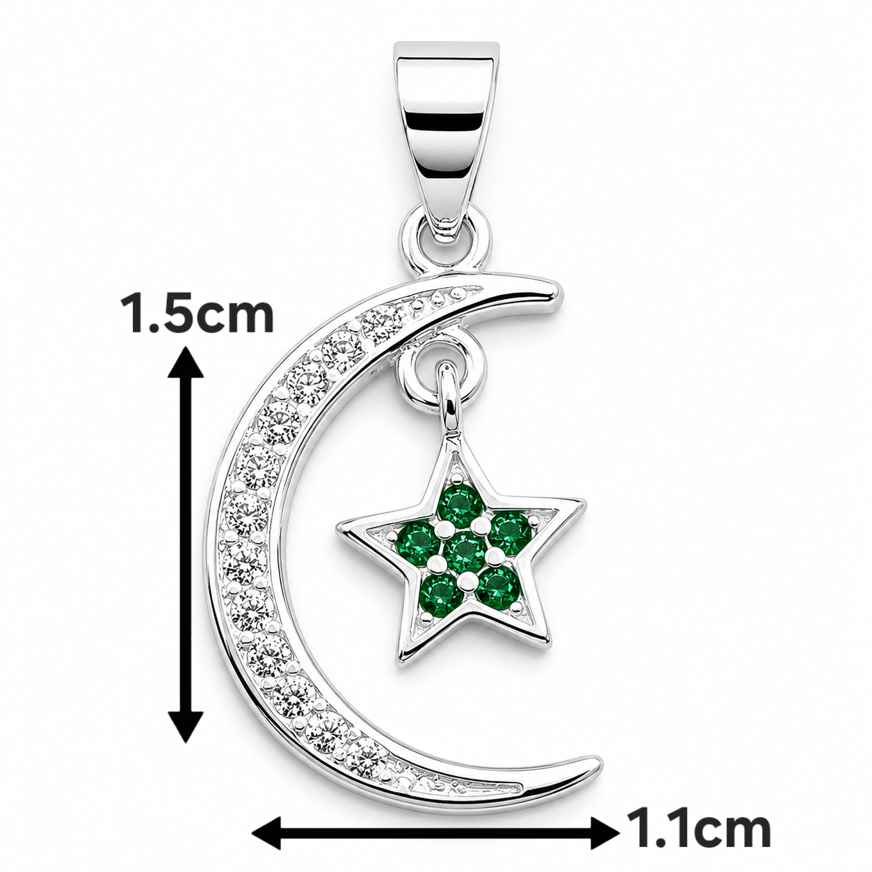Dije Luna Estrella Verde Plata Ley 925